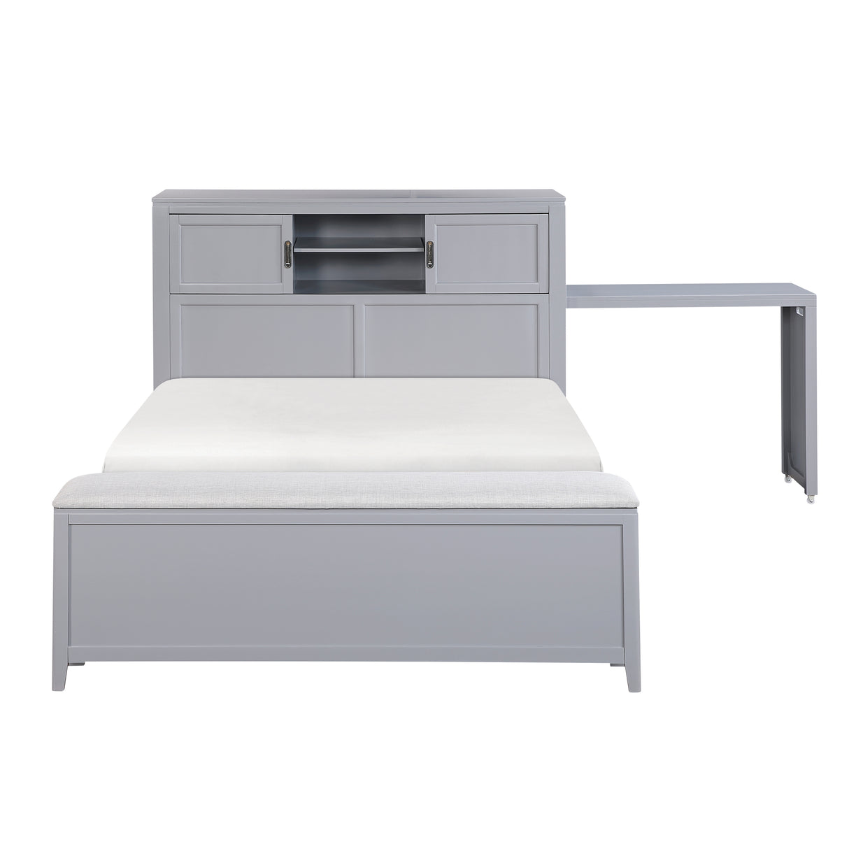 Sloane Gray Full Bookcase Bed with Hidden Desk, Stool and Storage Bench from Homelegance - Luna Furniture