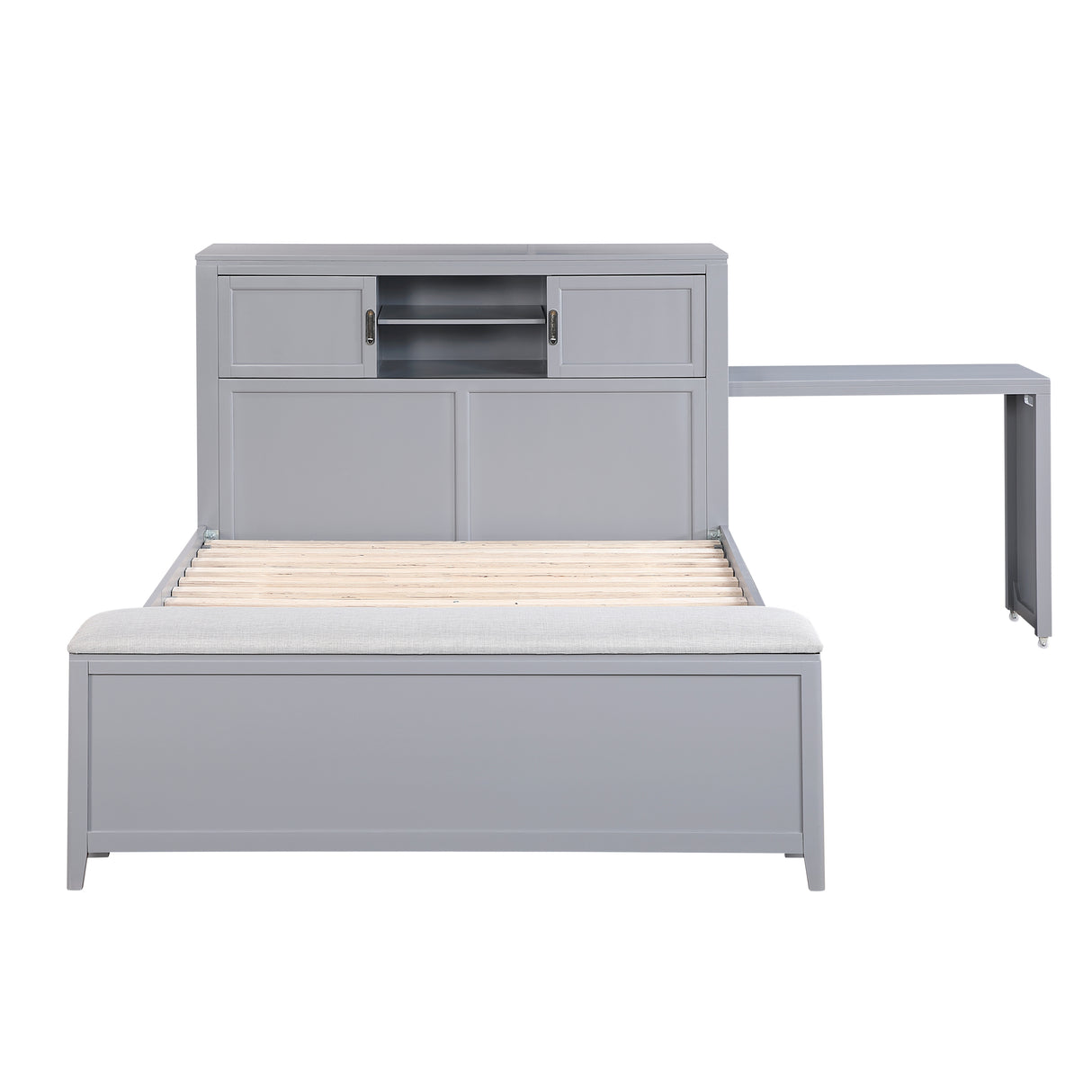 Sloane Gray Full Bookcase Bed with Hidden Desk, Stool and Storage Bench from Homelegance - Luna Furniture