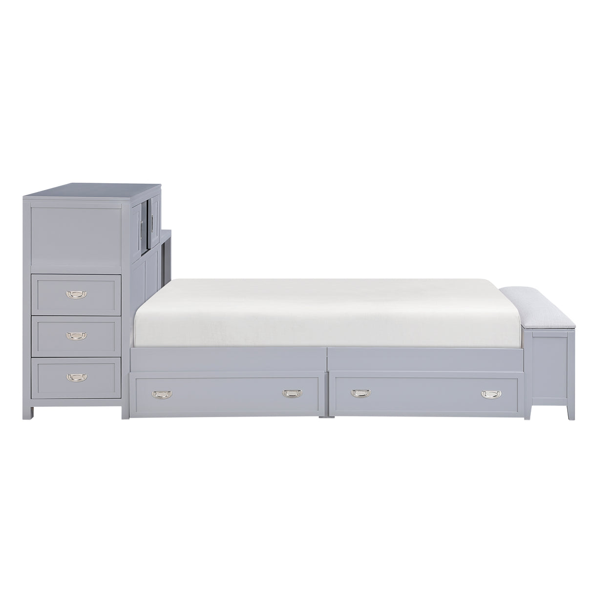 Sloane Gray Full Bookcase Bed with Hidden Desk, Stool and Storage Bench from Homelegance - Luna Furniture