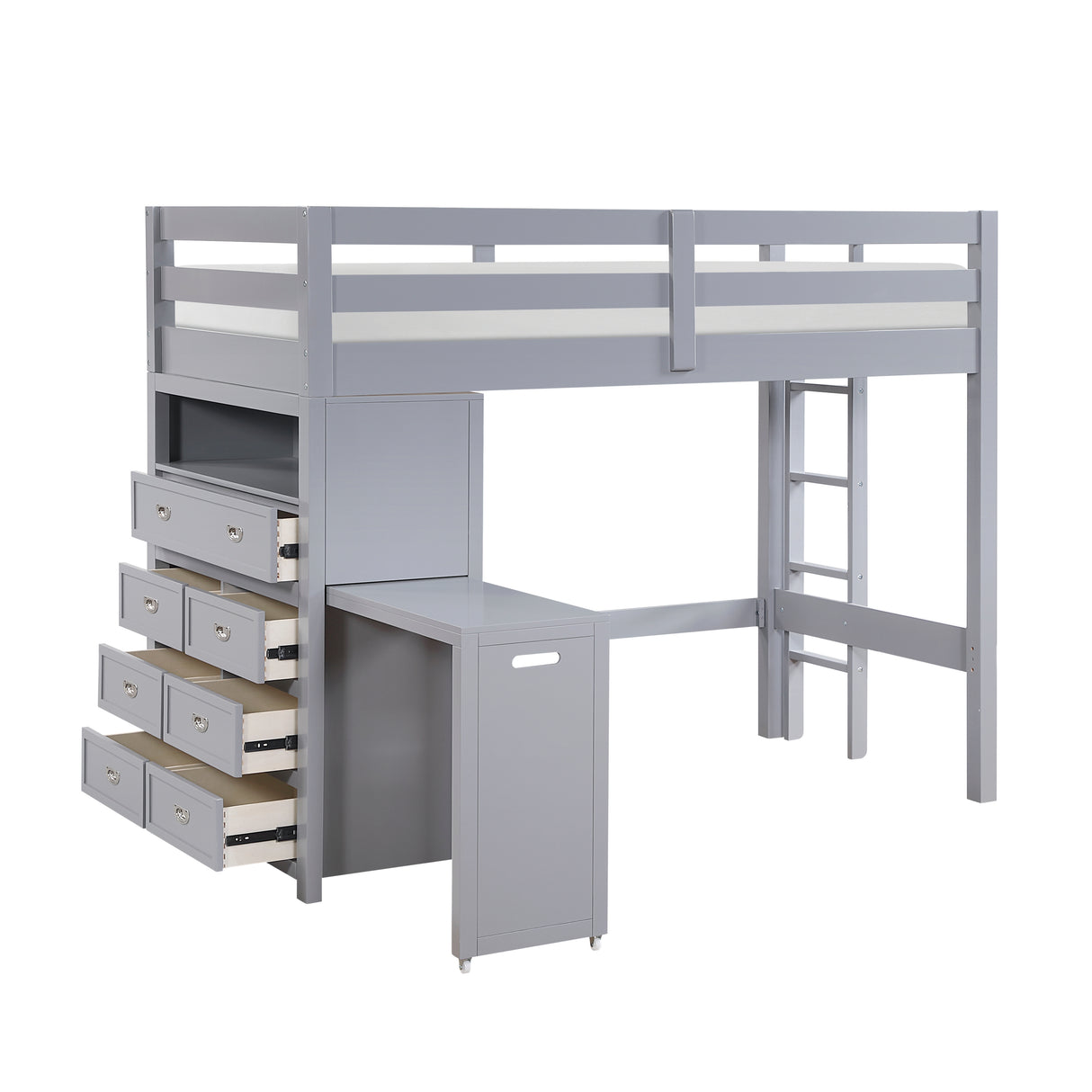 Sloane Gray Twin/Full Loft Bunk Bed with Chest and Hidden Desk from Homelegance - Luna Furniture