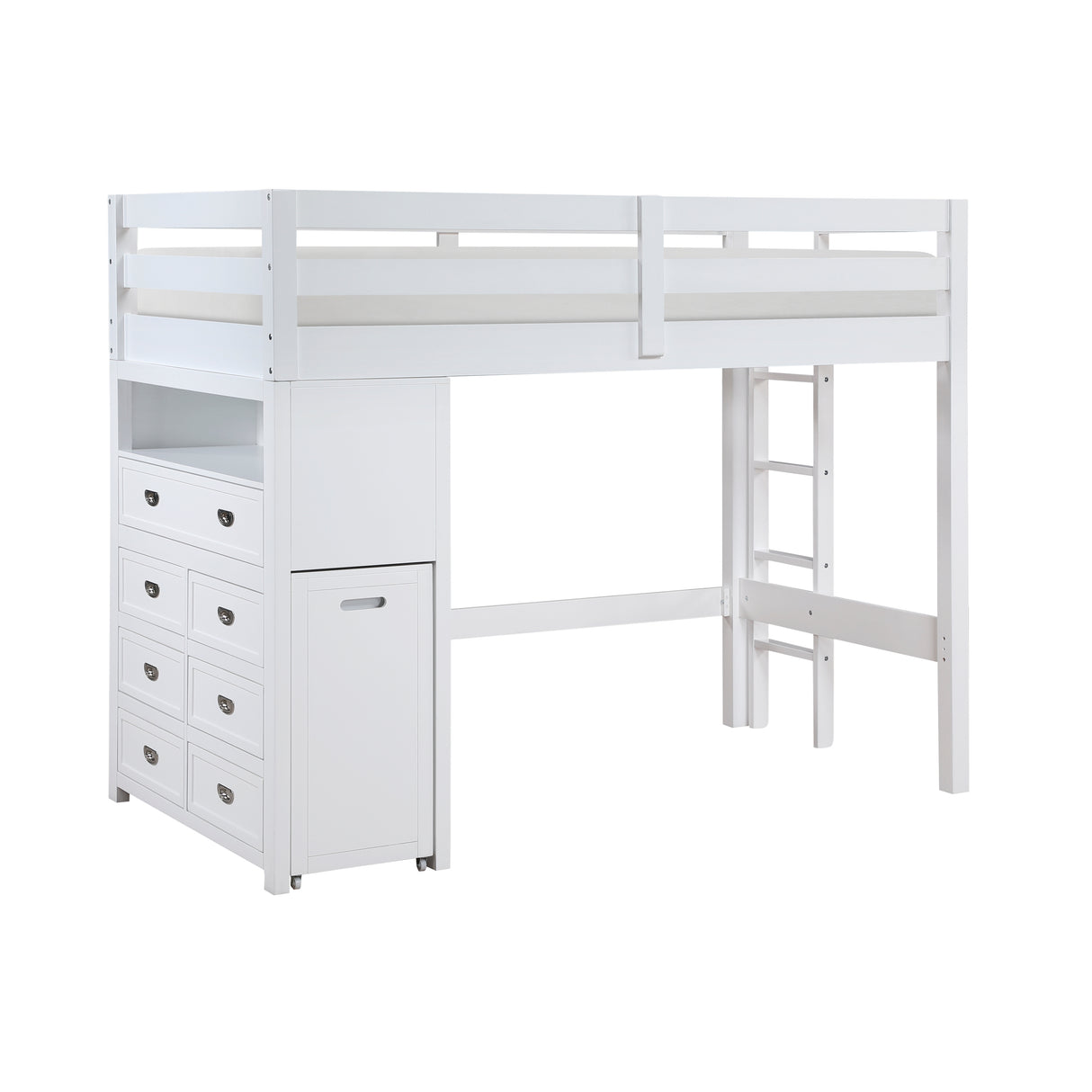 Sloane White Twin/Full Loft Bunk Bed with Chest and Hidden Desk from Homelegance - Luna Furniture