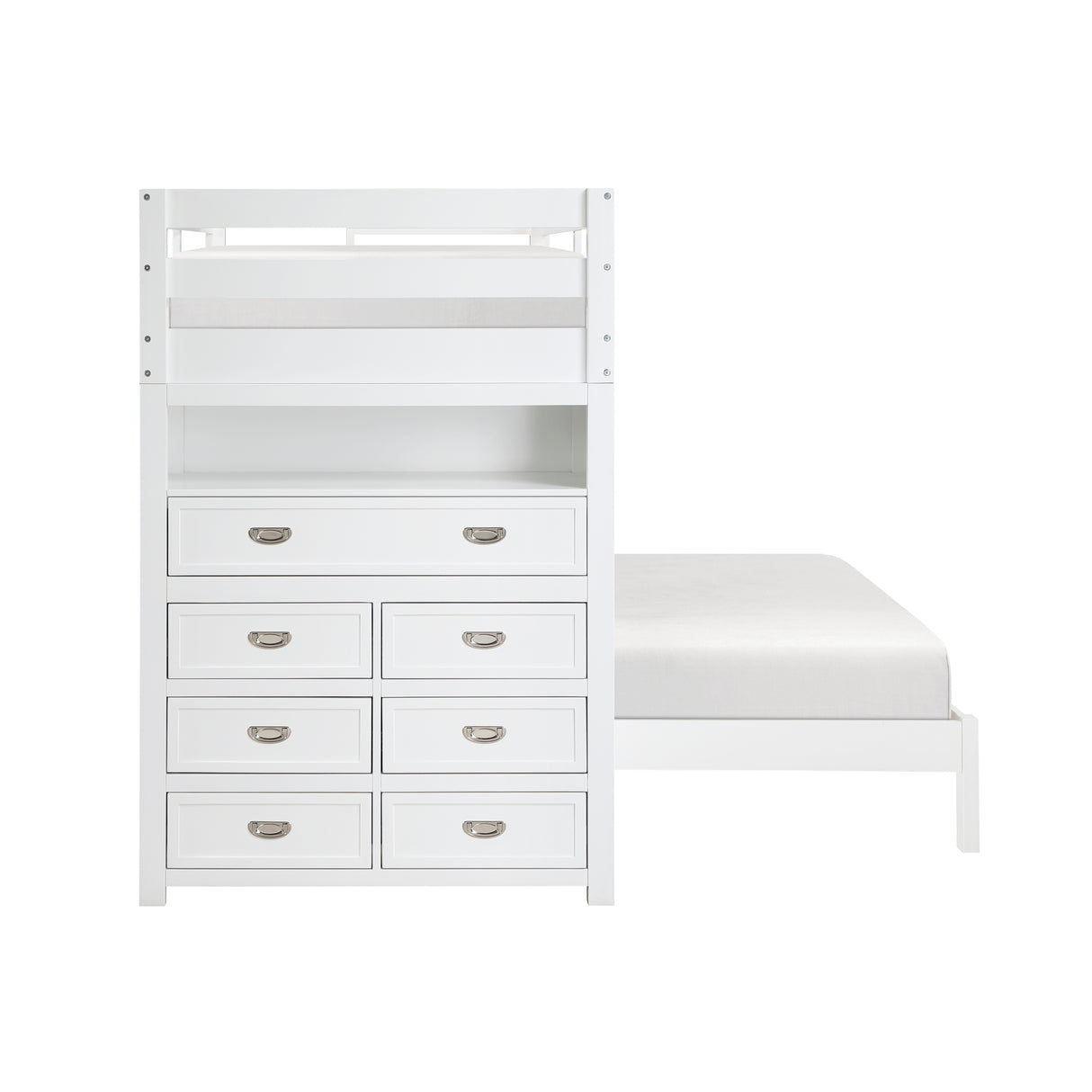 Sloane White Twin/Full Loft Bunk Bed with Chest and Hidden Desk from Homelegance - Luna Furniture