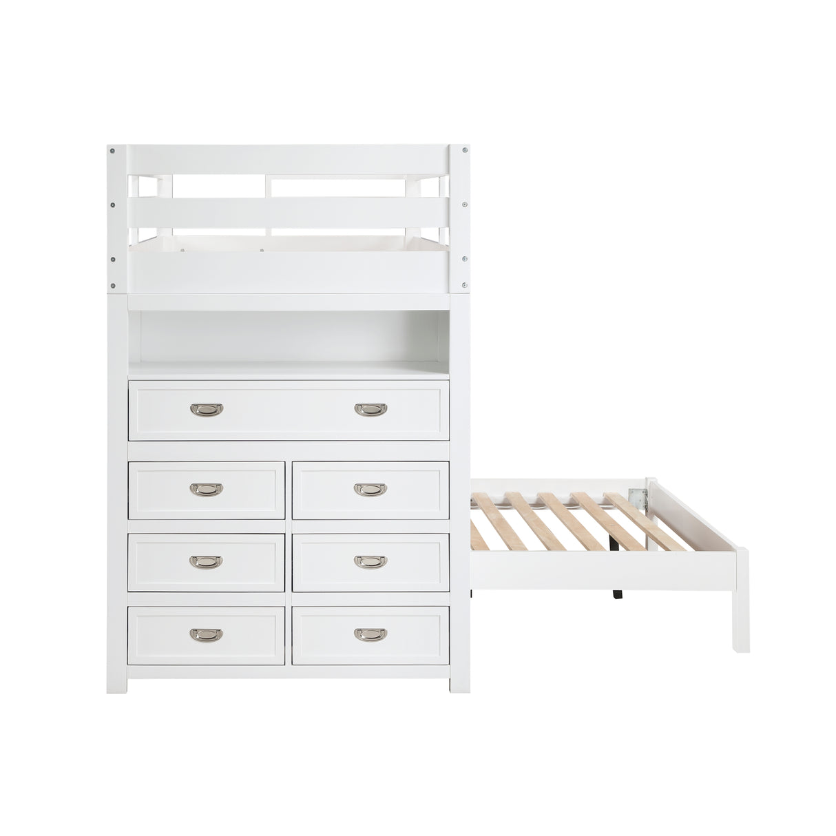 Sloane White Twin/Full Loft Bunk Bed with Chest and Hidden Desk from Homelegance - Luna Furniture