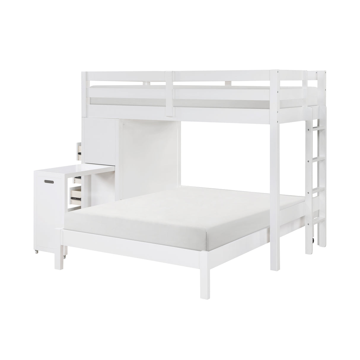 Sloane White Twin/Full Loft Bunk Bed with Chest and Hidden Desk from Homelegance - Luna Furniture