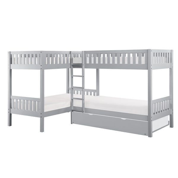 Orion Gray Twin Corner Bunk Bed with Twin Trundle