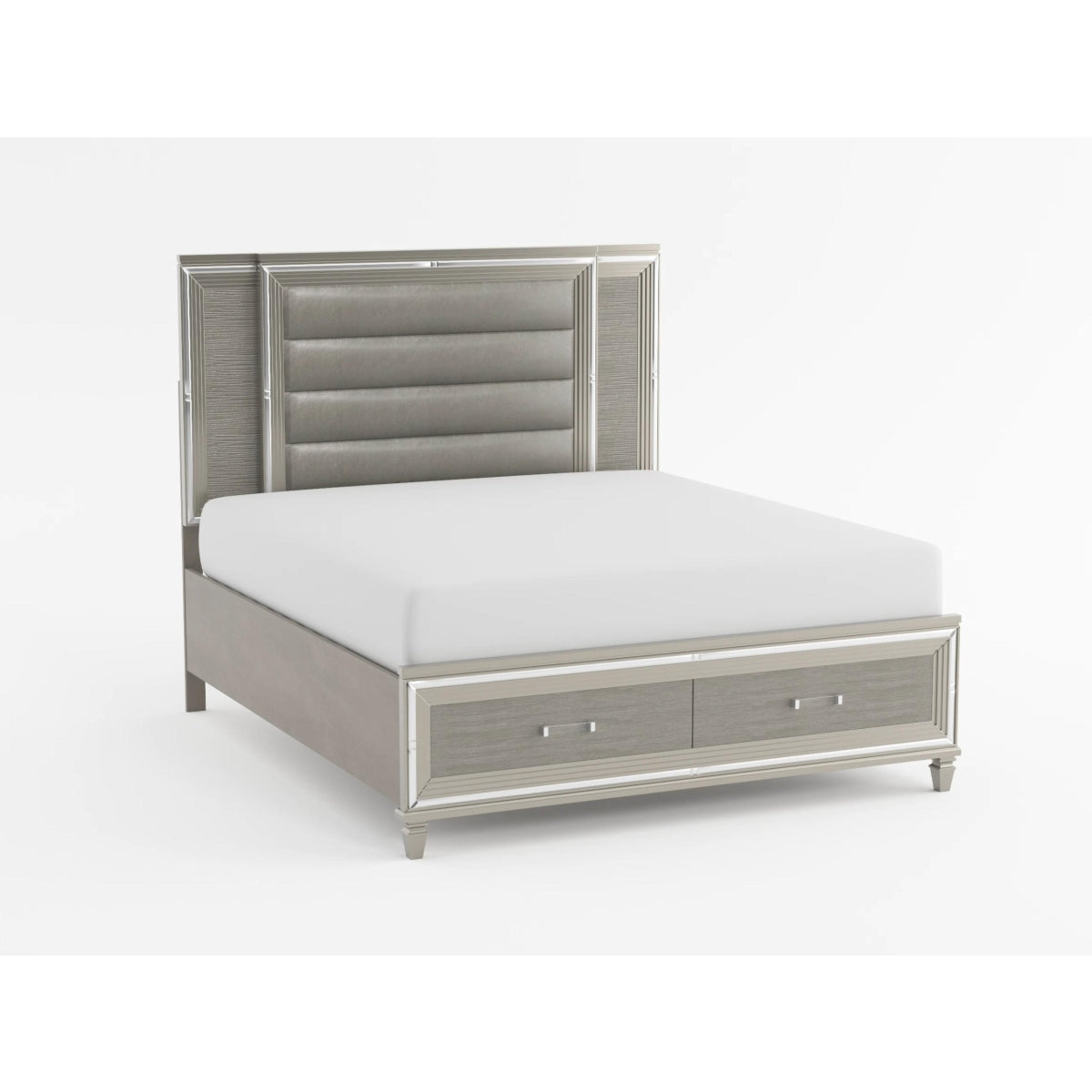 Tamsin Silver/Gray Metallic Eastern King Platform Bed with Footboard Storage, LED Lighting from Homelegance - Luna Furniture