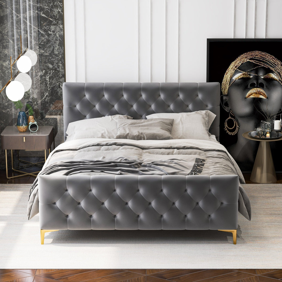 Bailey Dark Grey Velvet King Bed from Ashcroft Furniture - Luna Furniture