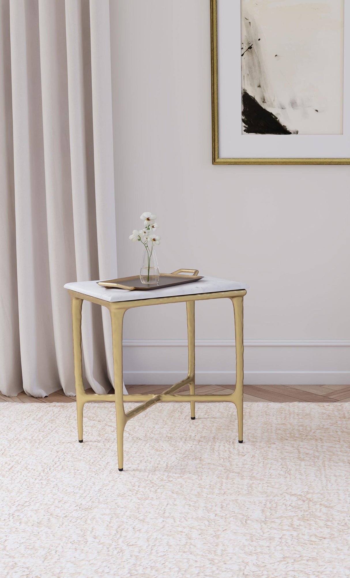 Baldwin White and Gold Rectangular Marble Top Side Table from Coaster - Luna Furniture