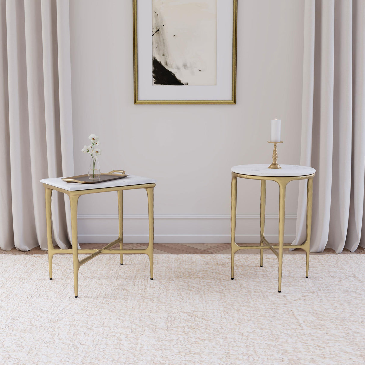 Baldwin White and Gold Round Marble Top Side Table from Coaster - Luna Furniture