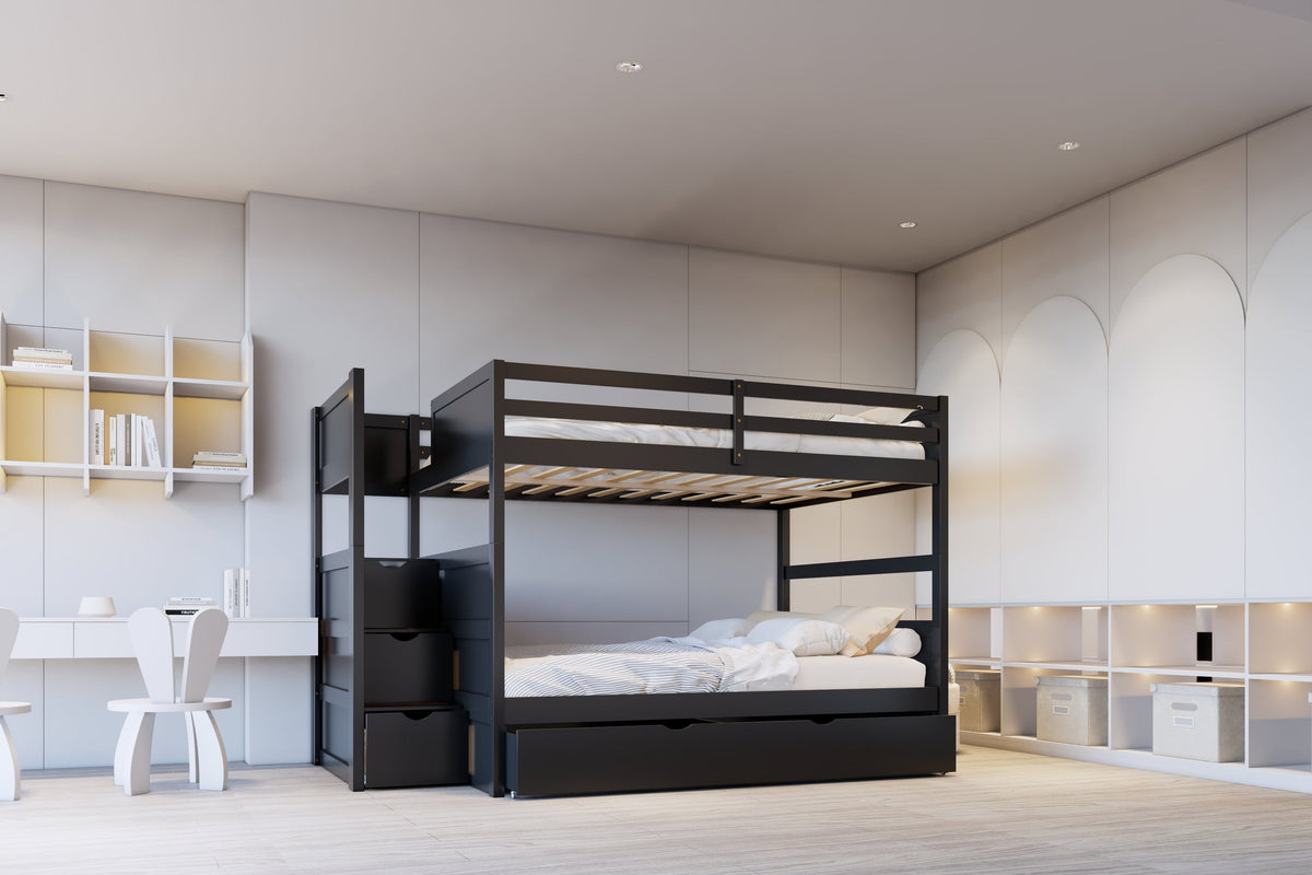 Starex Black Full Bunk Bed with Twin Trundle and Staircase Storage from Happy Homes - Luna Furniture
