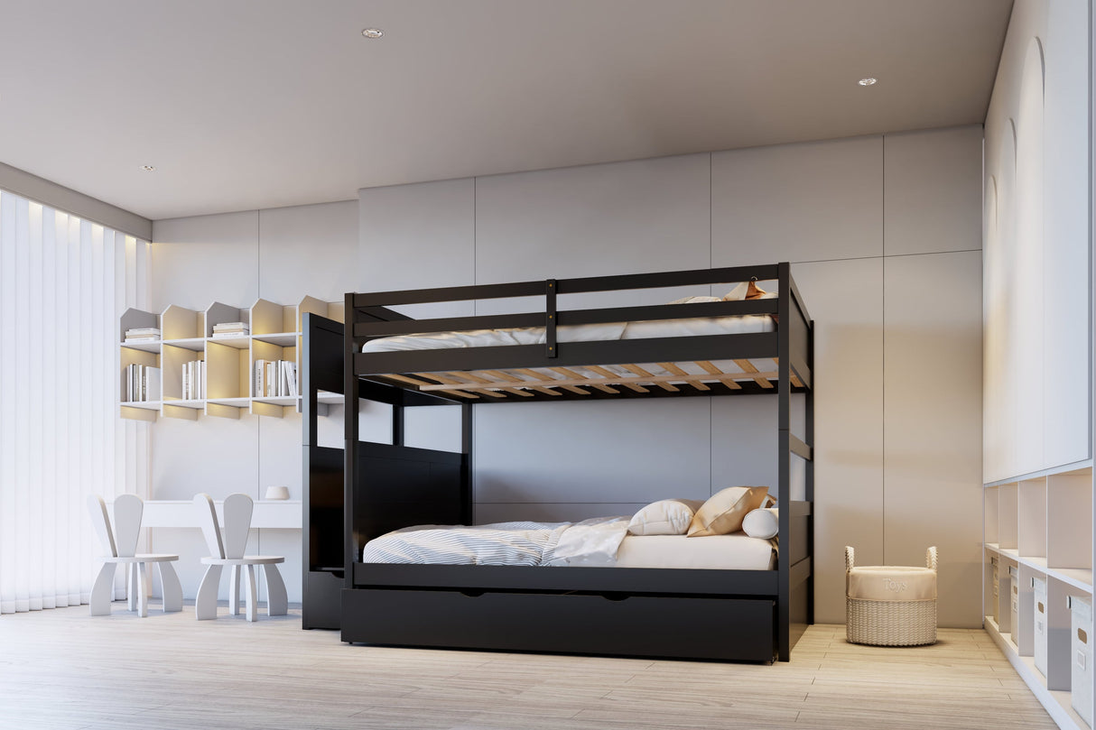 Starex Black Full Bunk Bed with Twin Trundle and Staircase Storage from Happy Homes - Luna Furniture