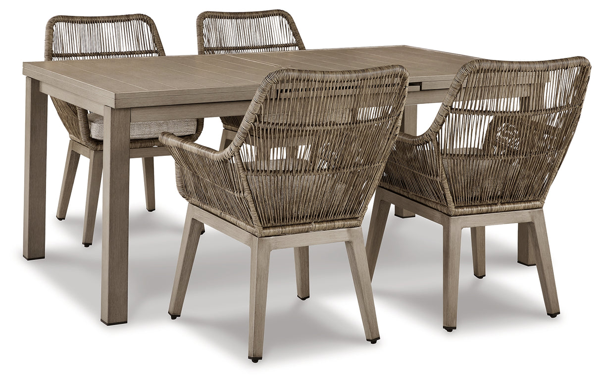 Beach Front Outdoor Dining Table and 4 Chairs in Beige from Ashley - Luna Furniture