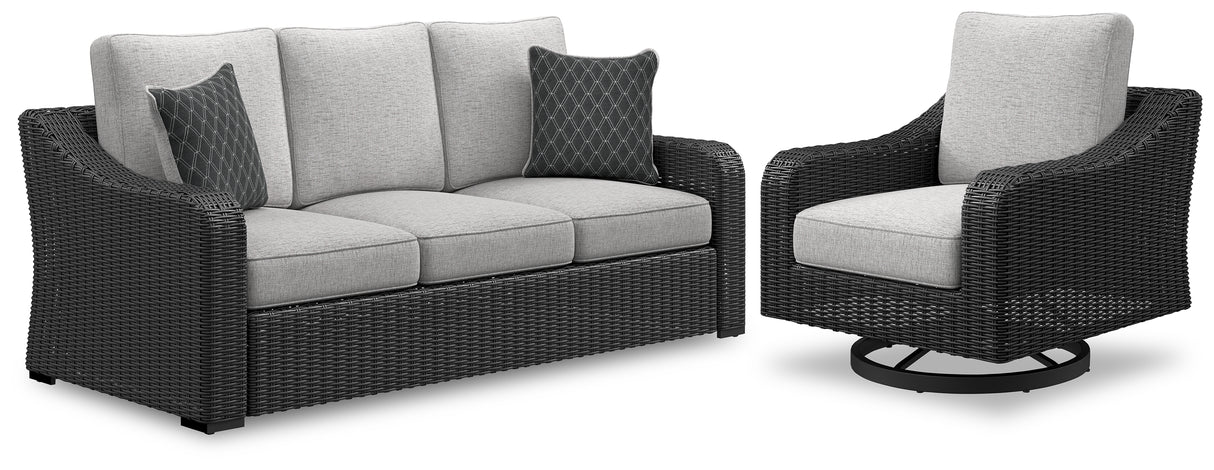 Beachcroft Black/Light Gray Outdoor Sofa with 2 Lounge Chairs from Ashley - Luna Furniture