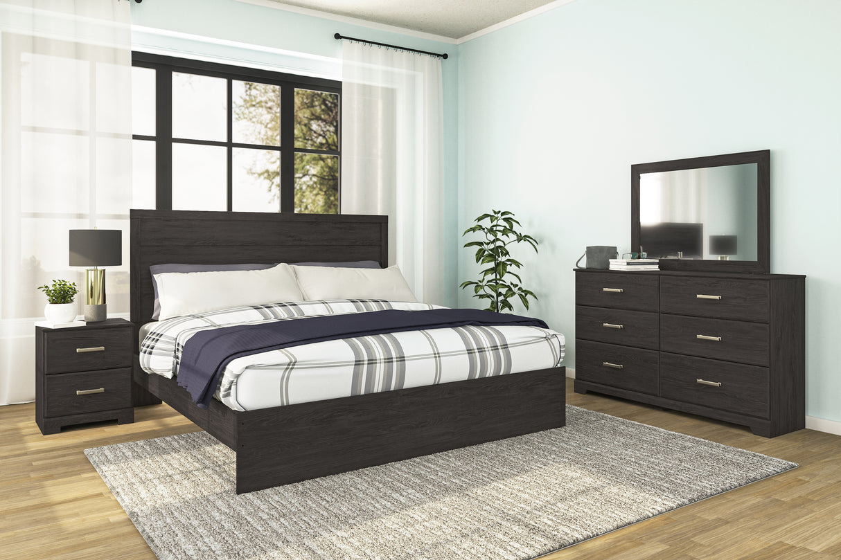 Belachime Full Panel Bed with Mirrored Dresser and 2 Nightstands in Charcoal from Ashley - Luna Furniture