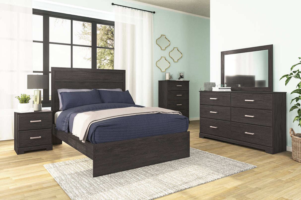 Belachime Full Panel Bed with Mirrored Dresser, Chest and 2 Nightstands in Charcoal from Ashley - Luna Furniture