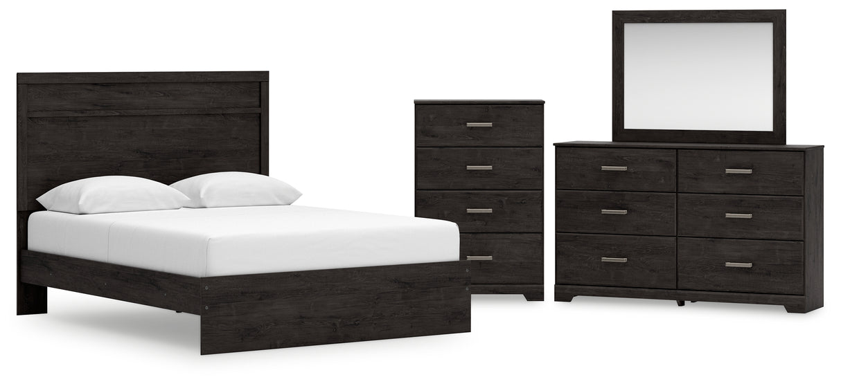 Belachime Queen Panel Bed with Mirrored Dresser and Chest in Charcoal from Ashley - Luna Furniture