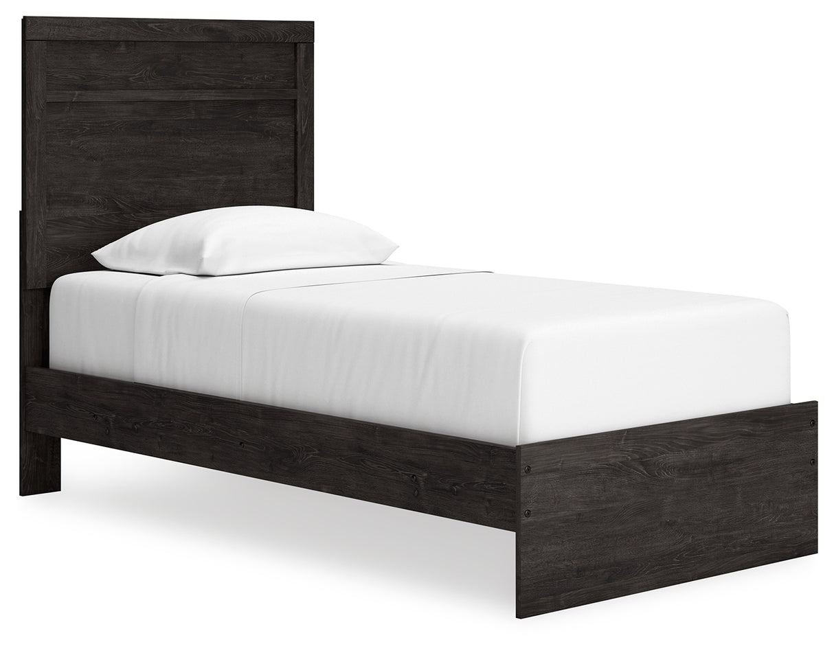 Belachime Twin Panel Bed with Mirrored Dresser, Chest and 2 Nightstands in Charcoal from Ashley - Luna Furniture