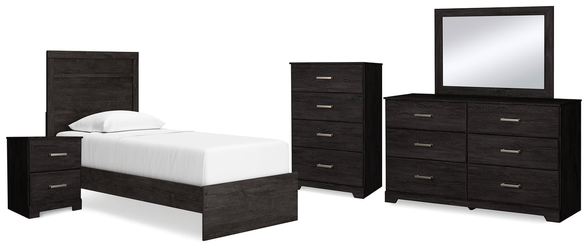 Belachime Twin Panel Bed with Mirrored Dresser, Chest and Nightstand in Charcoal from Ashley - Luna Furniture