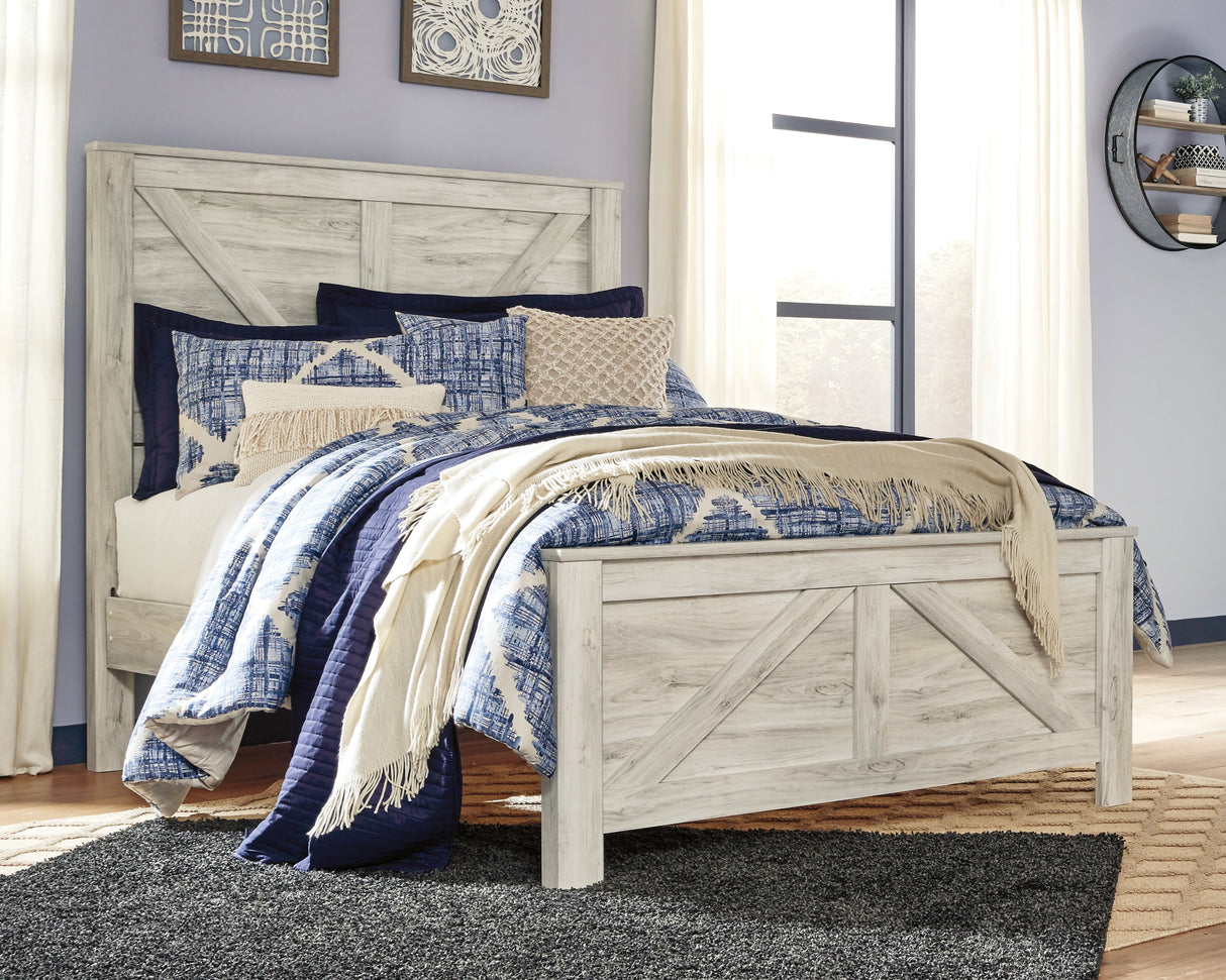 Bellaby Queen Crossbuck Panel Bed with 2 Nightstands in Whitewash from Ashley - Luna Furniture