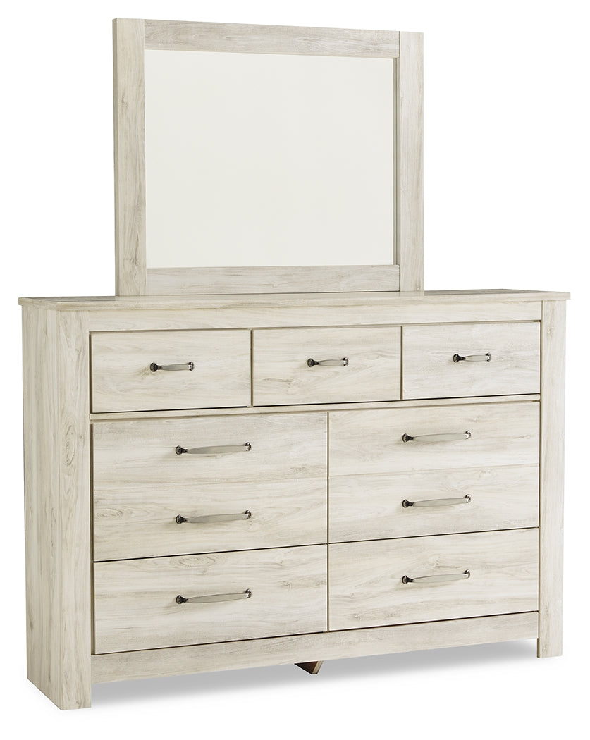 Bellaby Whitewash King Panel Bed, Dresser, Mirror, Chest and 2 Nightstands from Ashley - Luna Furniture