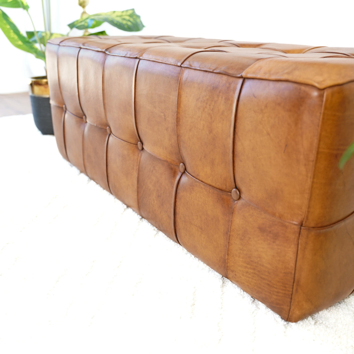 Benjiro Tan Leather Bench from Midinmod - Luna Furniture