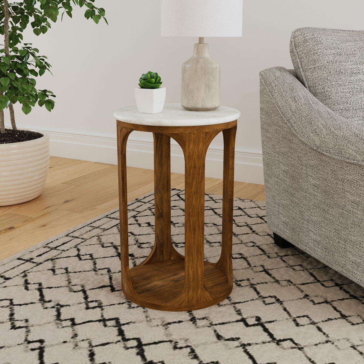 Berkeley White and Brown Round Marble Top Side Table from Coaster - Luna Furniture