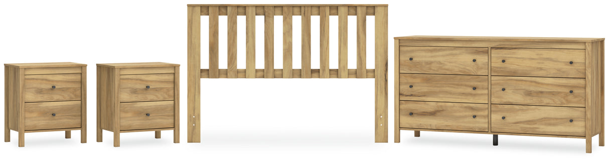 Bermacy Queen Panel Headboard with Dresser and 2 Nightstands in Light Brown from Ashley - Luna Furniture