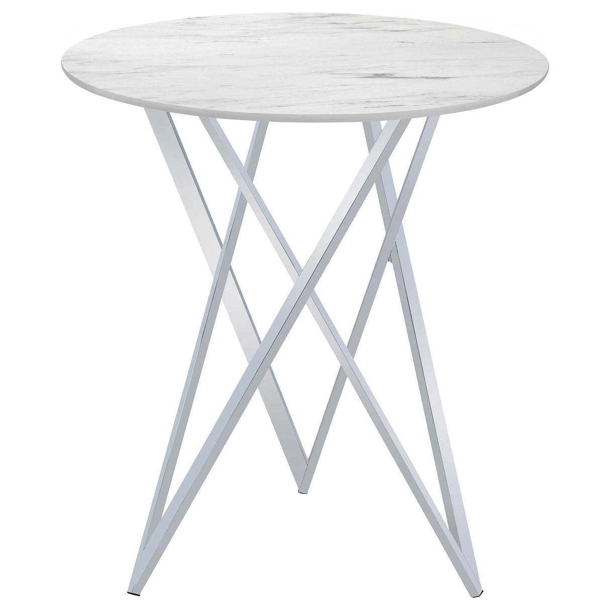 Bexter White and Chrome Faux Marble Round Top Bar Table from Coaster - Luna Furniture