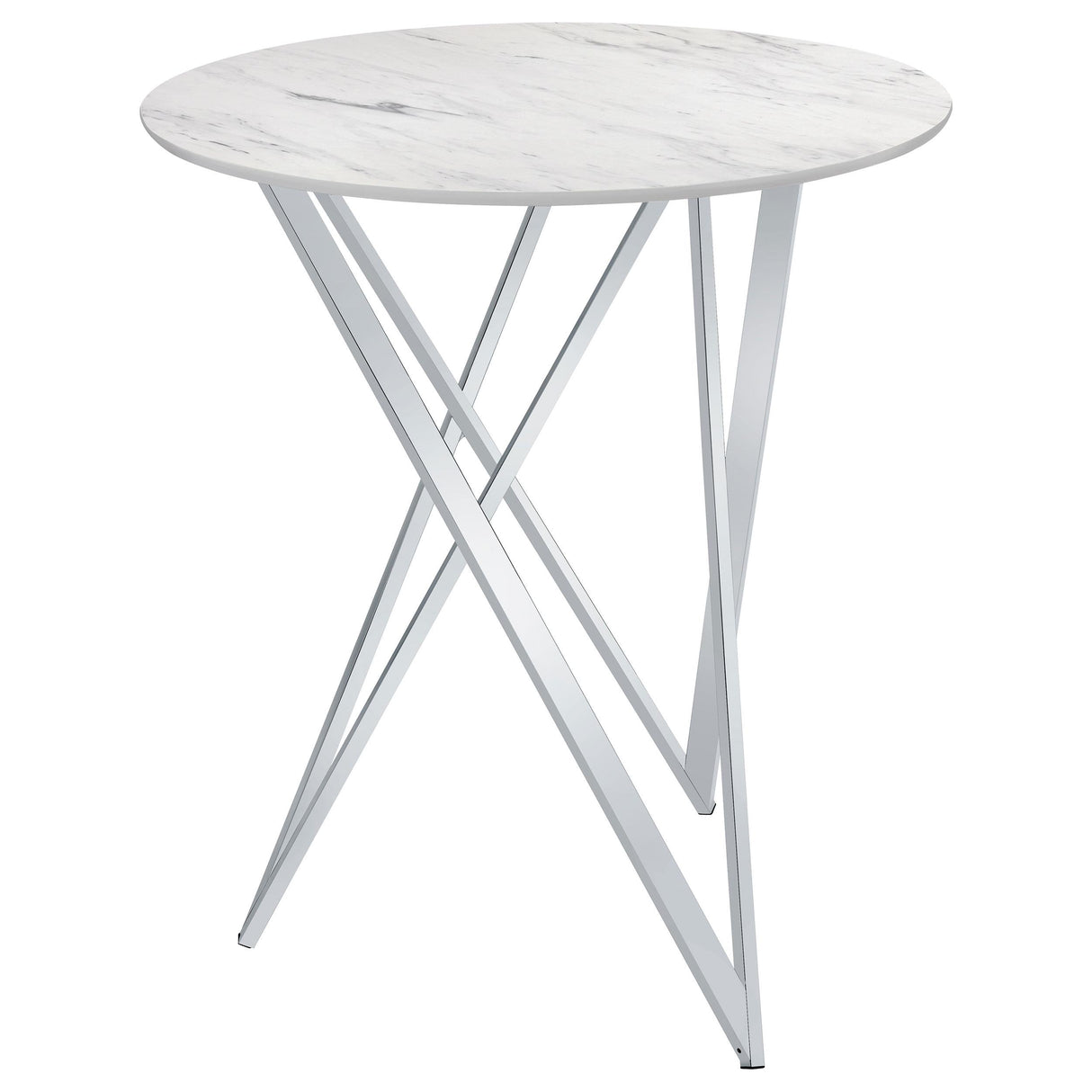 Bexter White and Chrome Faux Marble Round Top Bar Table from Coaster - Luna Furniture