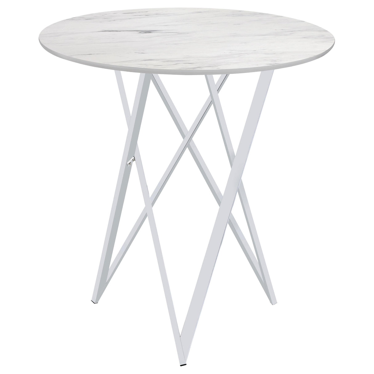 Bexter White and Chrome Faux Marble Round Top Bar Table from Coaster - Luna Furniture