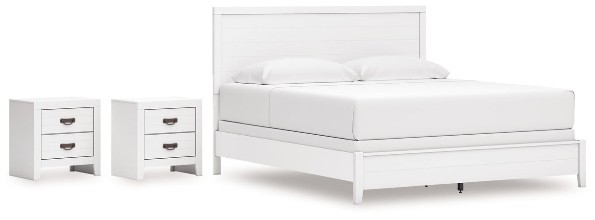 Binterglen King Panel Bed with 2 Nightstands in White from Ashley - Luna Furniture