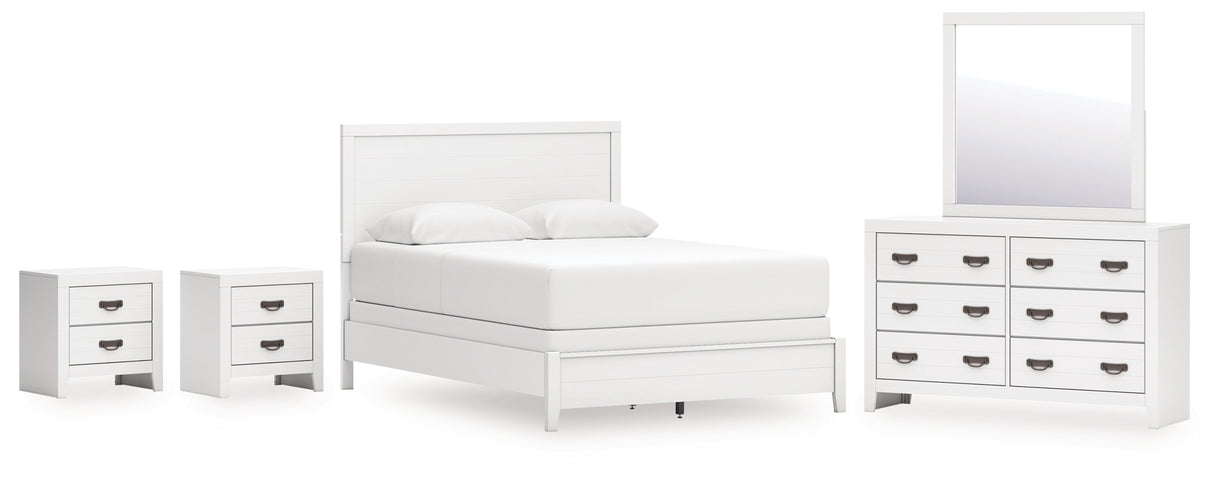 Binterglen Queen Panel Bed with Mirrored Dresser and 2 Nightstands in White from Ashley - Luna Furniture
