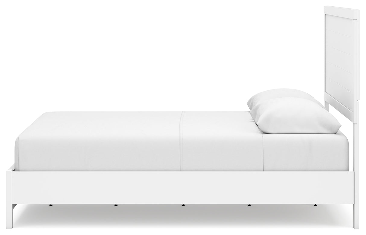 Binterglen Queen Panel Bed with Mirrored Dresser and Nightstand in White from Ashley - Luna Furniture