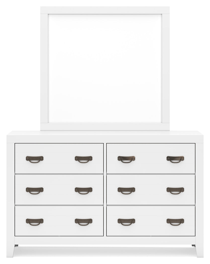 Binterglen Queen Panel Bed with Mirrored Dresser, Chest and 2 Nightstands in White from Ashley - Luna Furniture