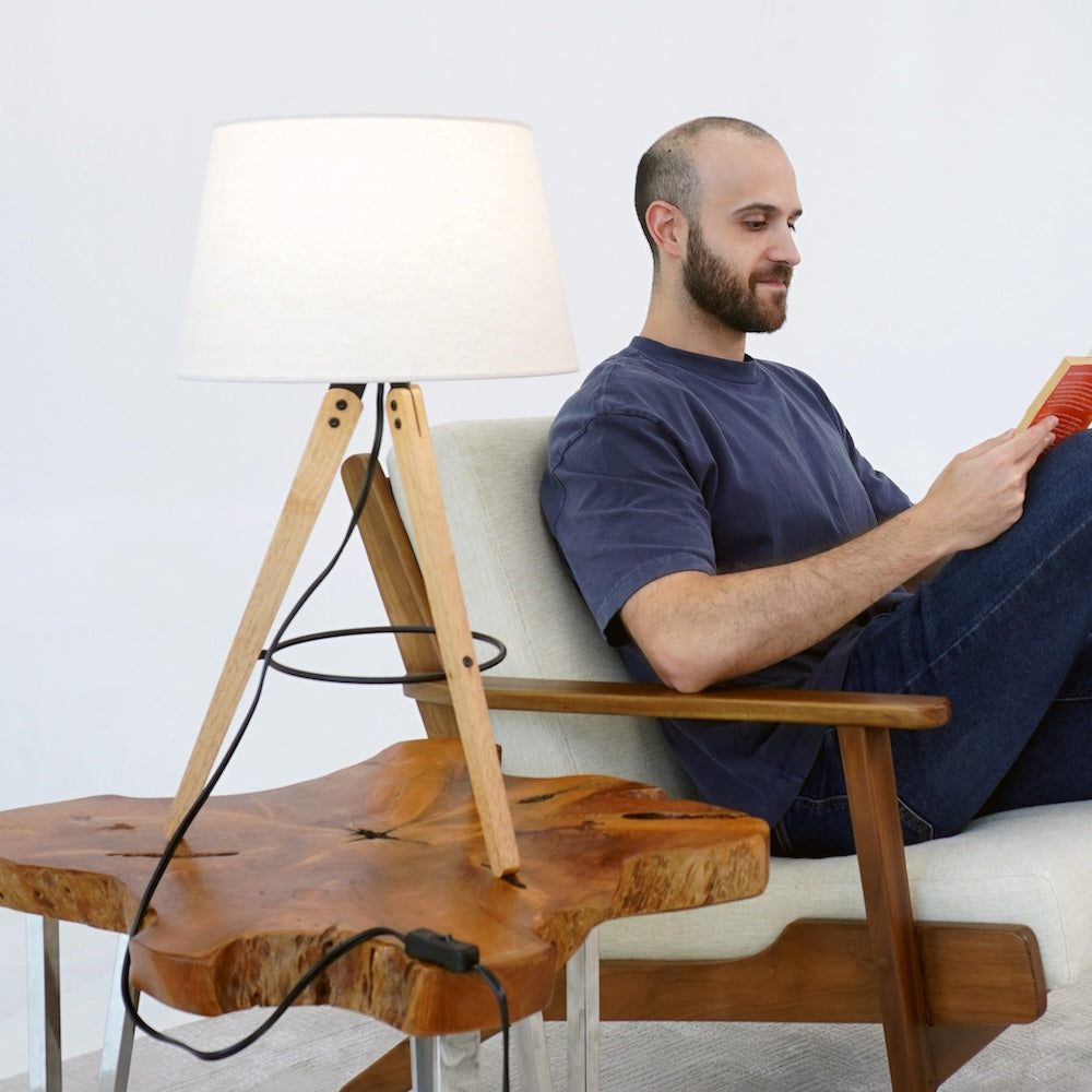 Birch Three Legged Wooden Bar Table Lamp - Natural - Black from Ashcroft Furniture - Luna Furniture