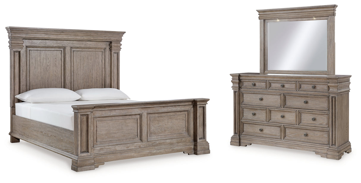 Blairhurst California King Panel Bed with Mirrored Dresser in Light Grayish Brown from Ashley - Luna Furniture
