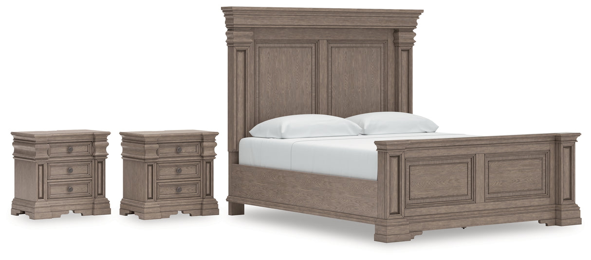 Blairhurst Light Grayish Brown King Panel Bed with 2 Nightstands from Ashley - Luna Furniture