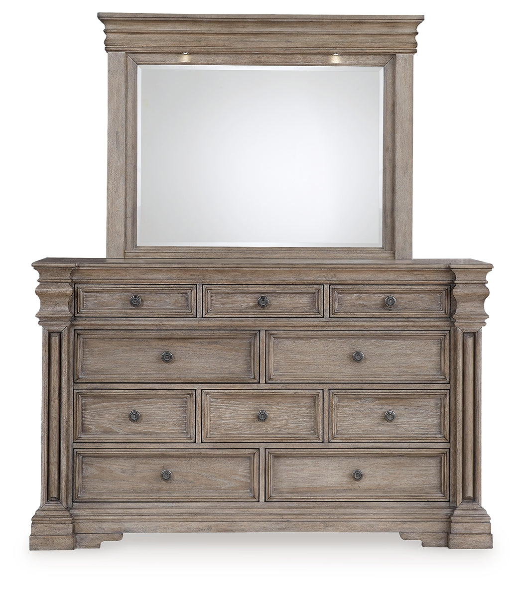 Blairhurst Queen Panel Bed with Mirrored Dresser and 2 Nightstands in Light Grayish Brown from Ashley - Luna Furniture