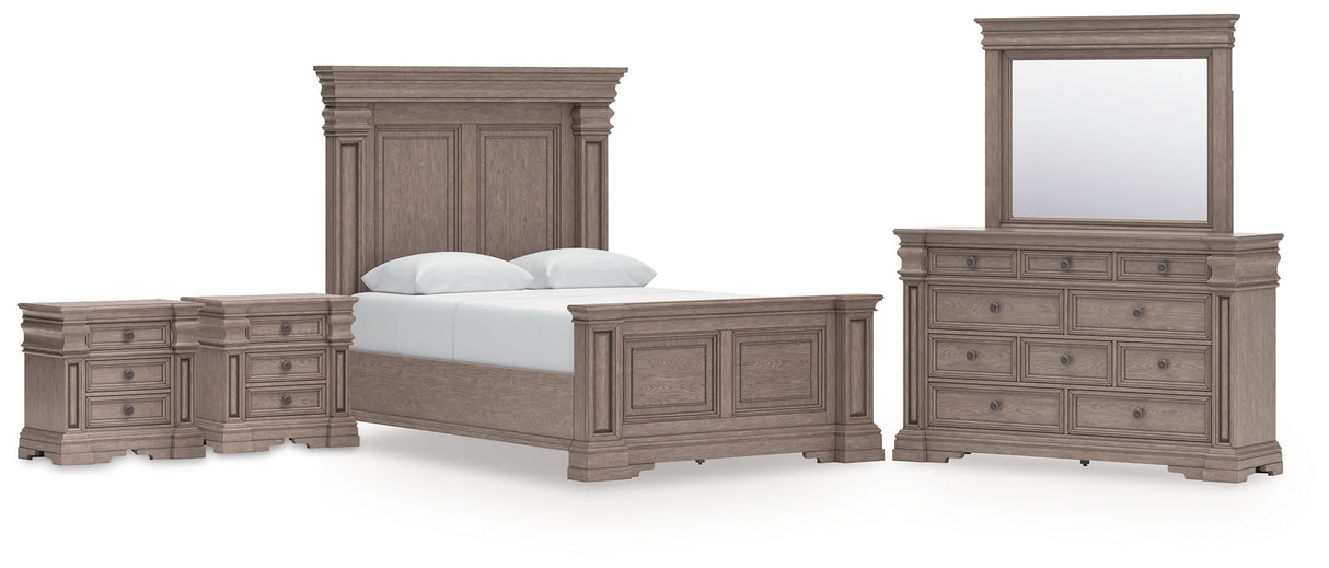Blairhurst Light Grayish Brown Queen Panel Bed with Mirrored Dresser and 2 Nightstands from Ashley - Luna Furniture