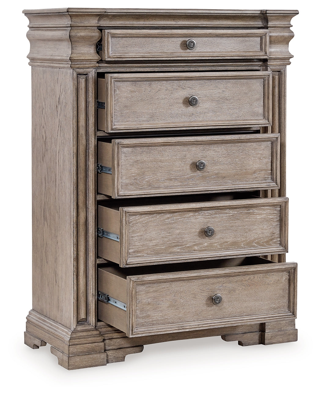Blairhurst Queen Panel Bed with Mirrored Dresser and Chest in Light Grayish Brown from Ashley - Luna Furniture