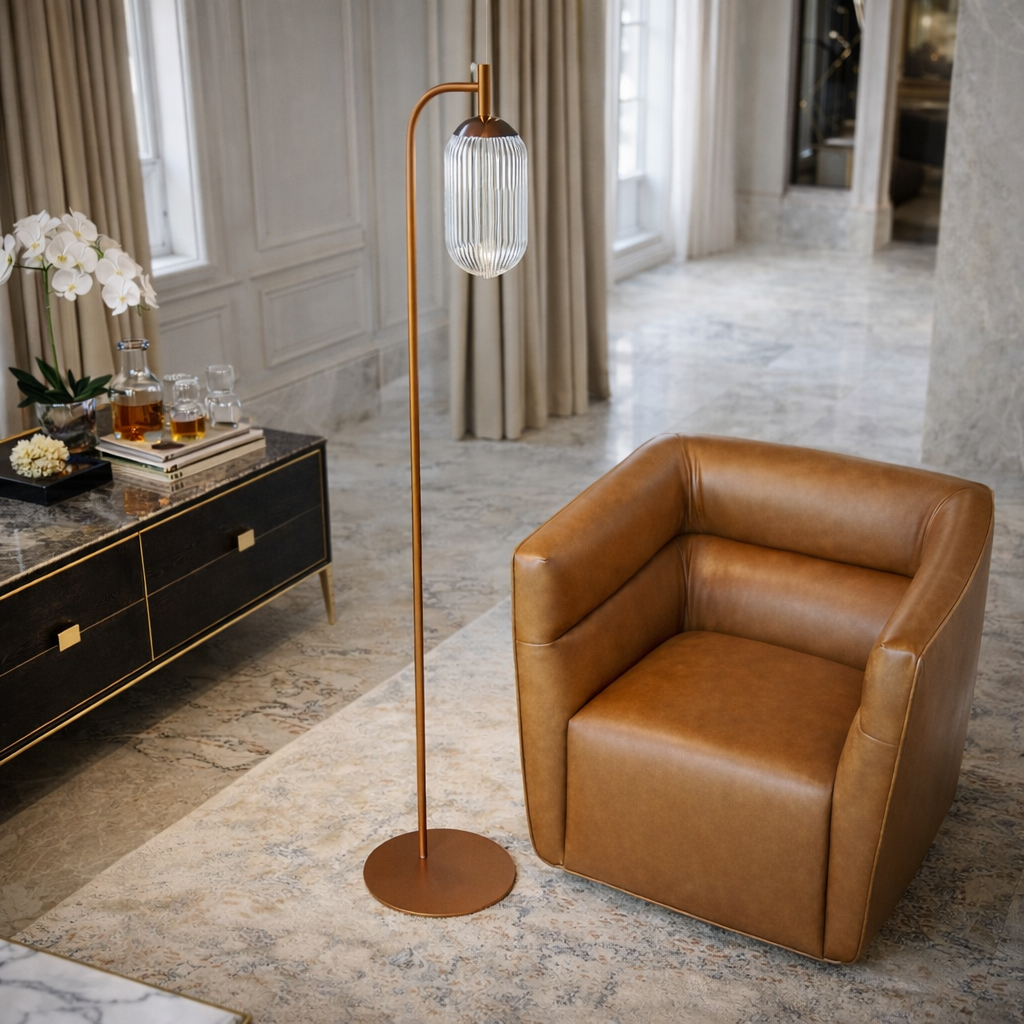 Vela Floor Lamp Bronze and Clear from Ashcroft Furniture - Luna Furniture