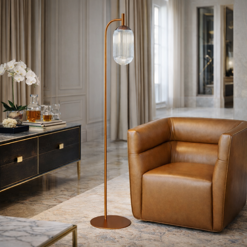 Vela Floor Lamp Bronze and Clear from Ashcroft Furniture - Luna Furniture