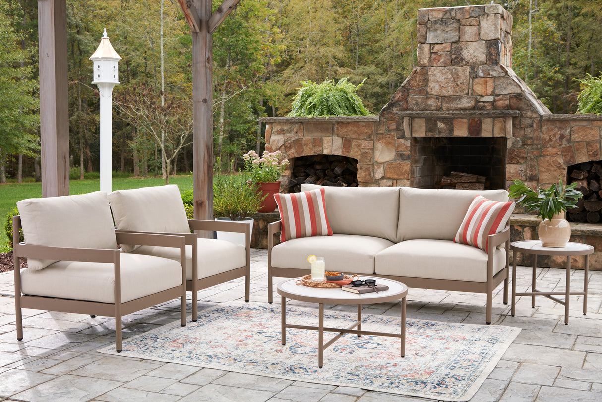Bluff Trail Beige Outdoor Love/Chairs/Tables Set (Set of 5) from Ashley - Luna Furniture