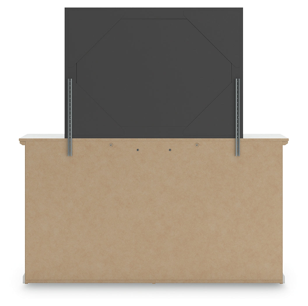 Bostwick Shoals Full Panel Bed with Mirrored Dresser and Nightstand in White from Ashley - Luna Furniture