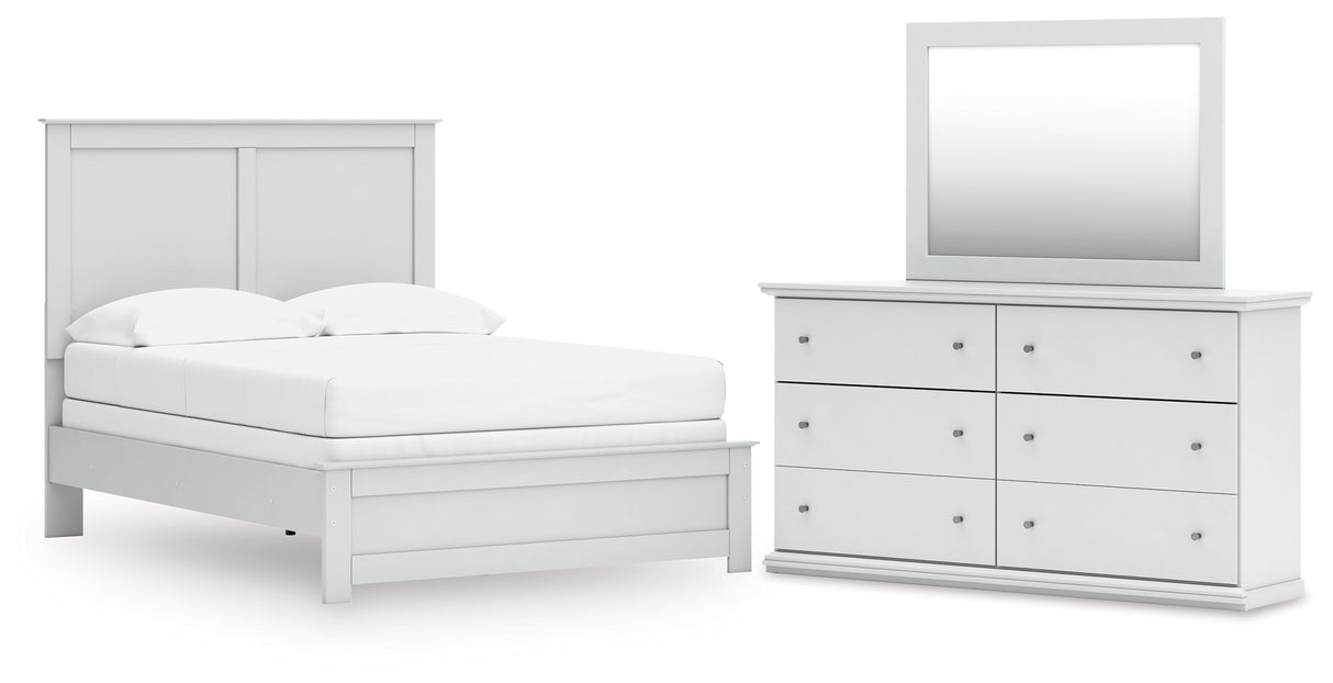 Bostwick Shoals Full Panel Bed with Mirrored Dresser in White from Ashley - Luna Furniture