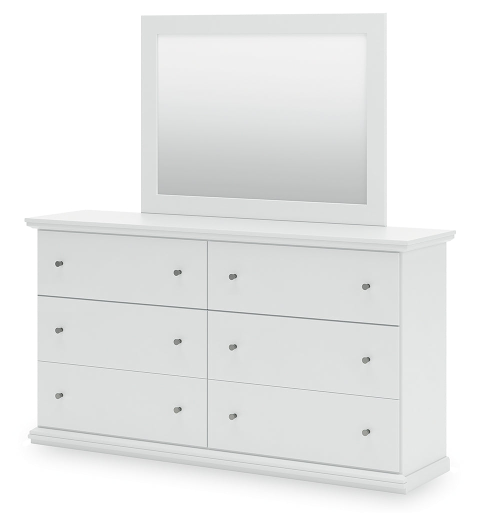 Bostwick Shoals Queen Panel Bed with Mirrored Dresser, Chest and Nightstand in White from Ashley - Luna Furniture