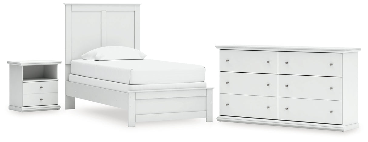 Bostwick Shoals Twin Panel Bed with Dresser and Nightstand in White from Ashley - Luna Furniture