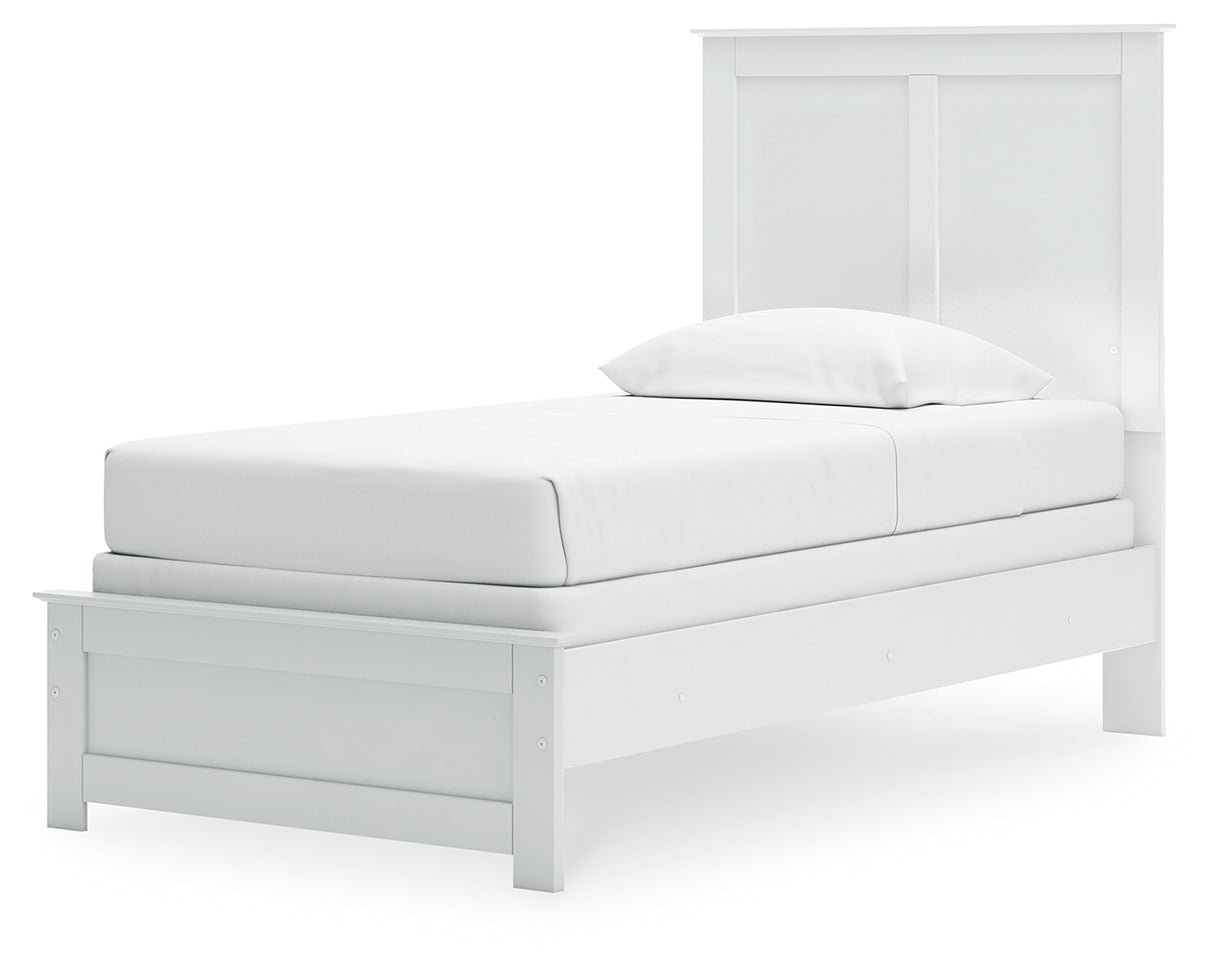 Bostwick Shoals Twin Panel Bed with Mirrored Dresser and Chest in White from Ashley - Luna Furniture