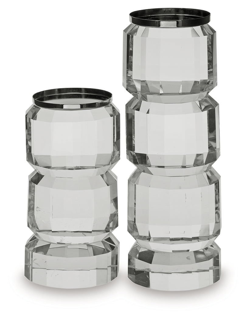 Brentley Clear/Silver Finish Candle Holder Set (Set of 2) from Ashley - Luna Furniture