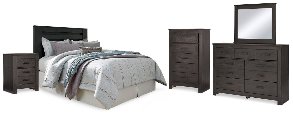 Brinxton Charcoal King Panel Headboard, Dresser, Mirror, Chest and 2 Nightstands from Ashley - Luna Furniture